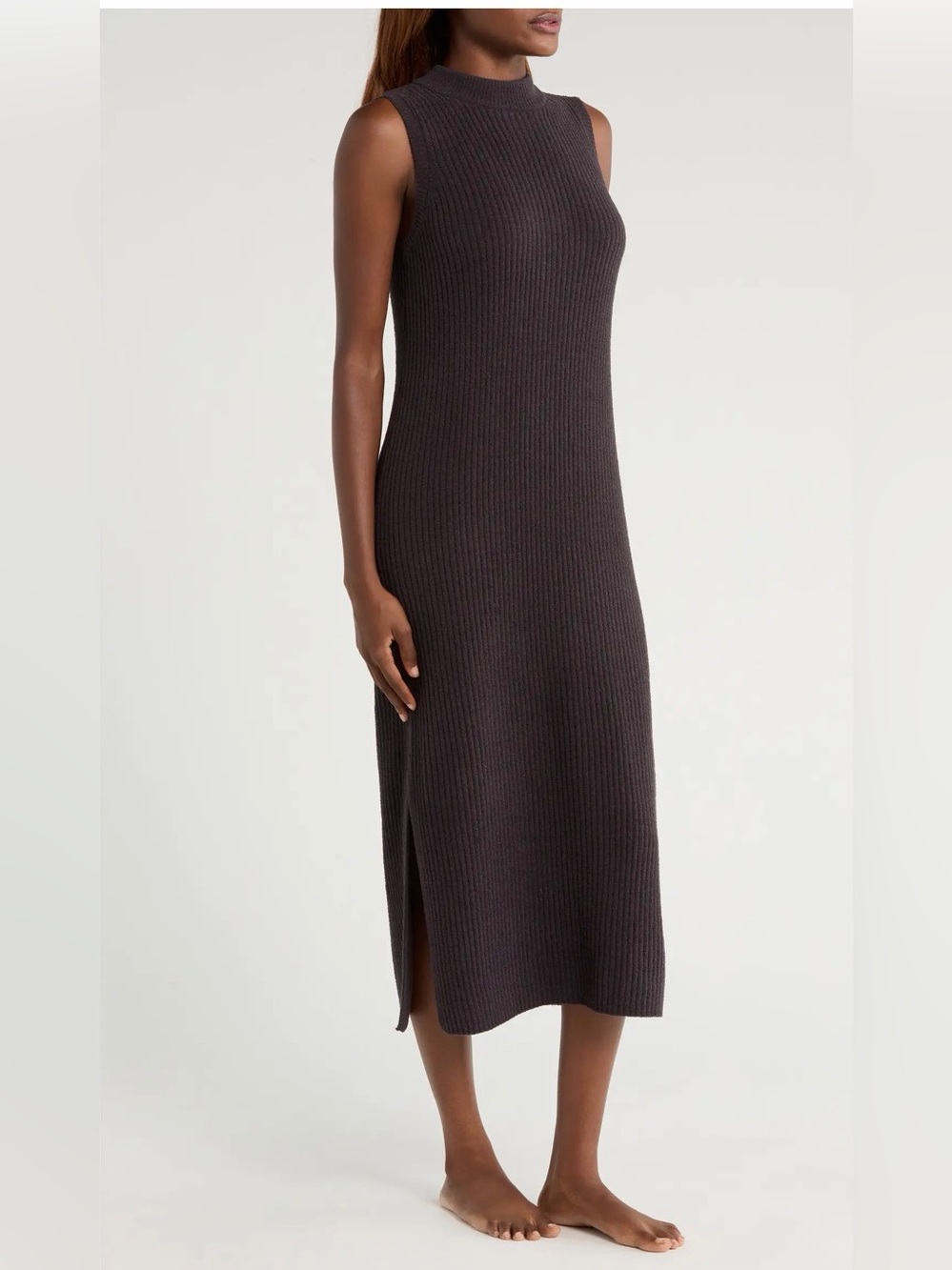 UGG Sleeveless Ribbed Midi Dress in Charcoal ink grayish color